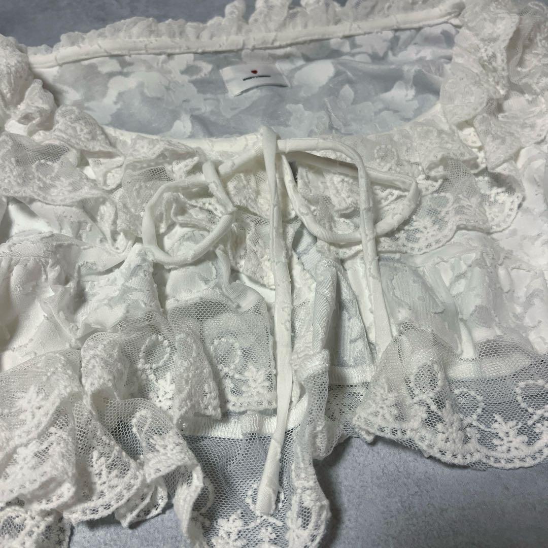 美品✨メリージェニー　レース　フリル　リボン　カーディガン　ボレロ　白