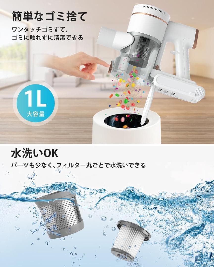掃除機 コードレス コードレス掃除機 軽量 60分連続稼働 段吸引力モード