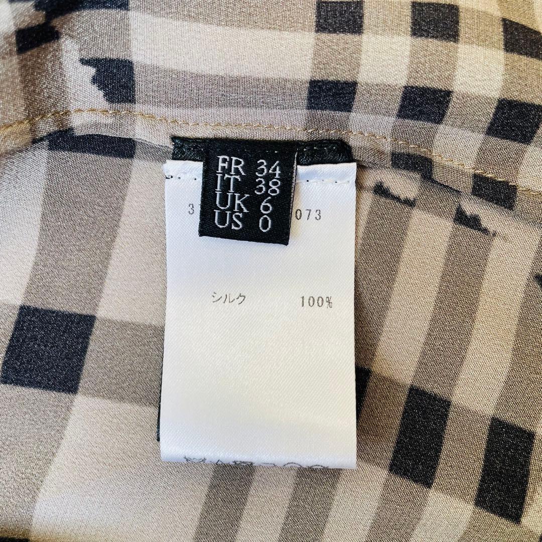 希少✨Rokhロク♡シルクスカート　ロゴ入りチェック パッチワークプリント