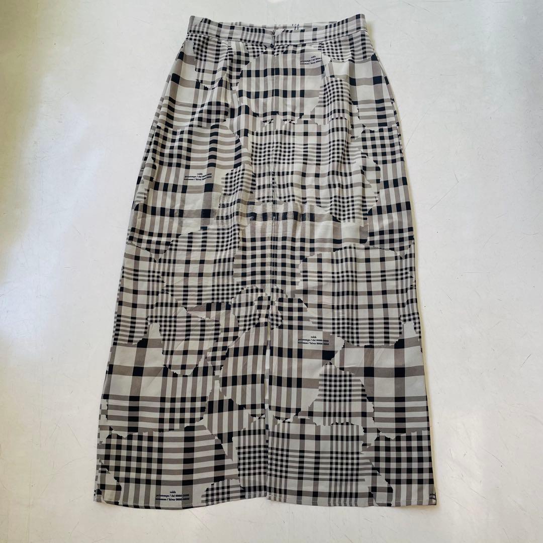 希少✨Rokhロク♡シルクスカート　ロゴ入りチェック パッチワークプリント