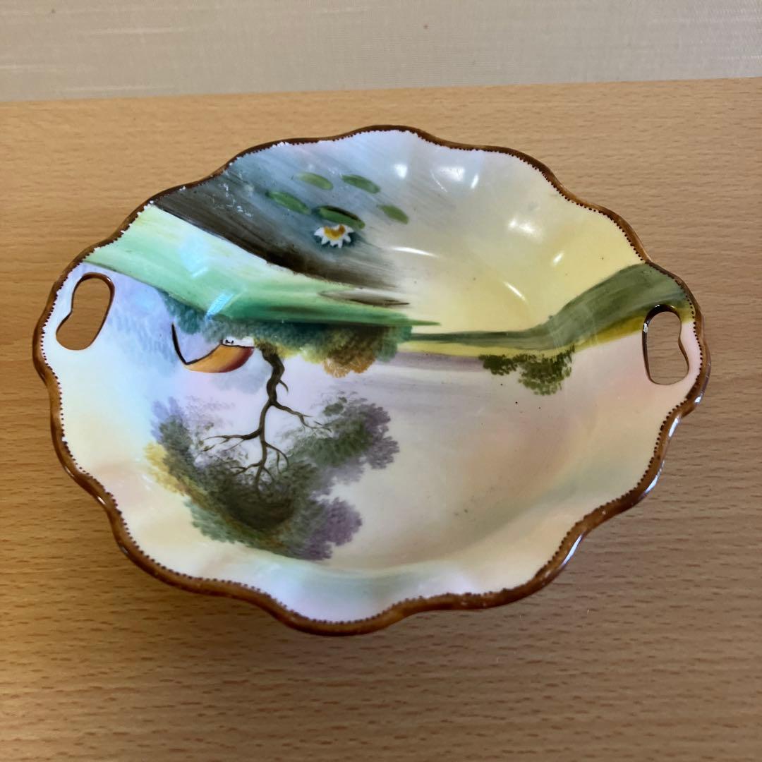 8. オールドノリタケ、M Nippon印、取手付き絵皿