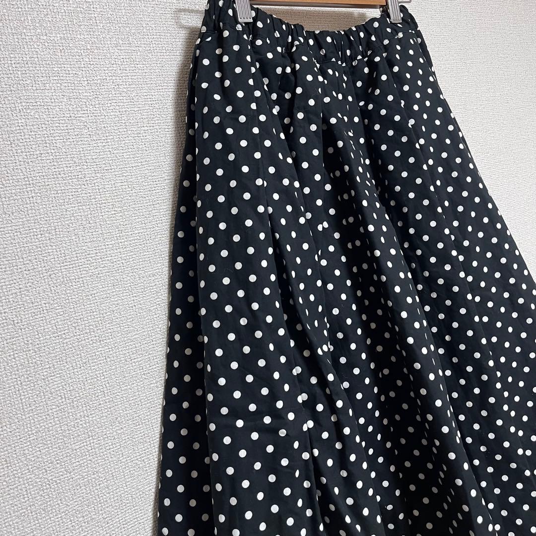 hinata　　コットン　ドット　ロングフレアスカート　黒