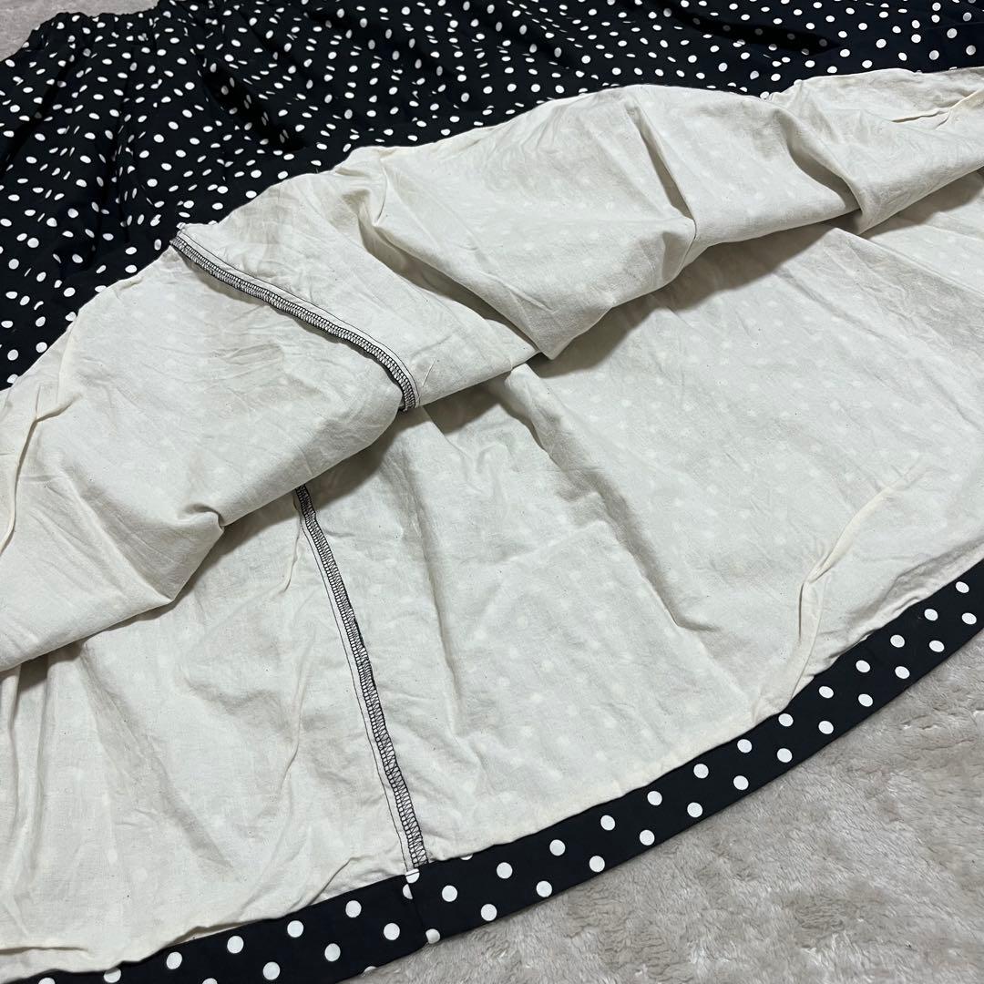 hinata　　コットン　ドット　ロングフレアスカート　黒