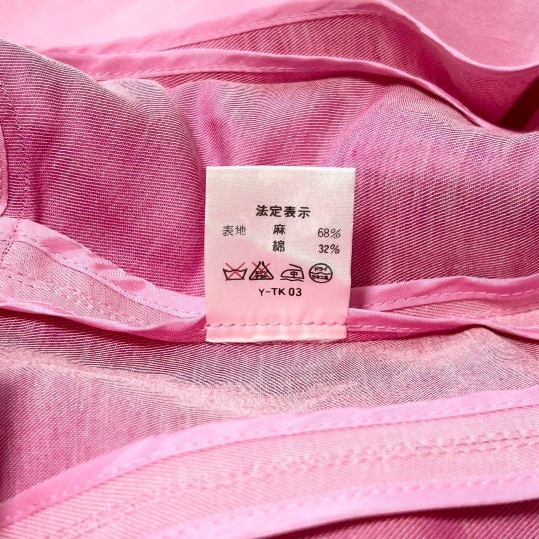 ★美品★ディオール　半袖ジャケット　11 シルク　リネン　ピンク　ボタン