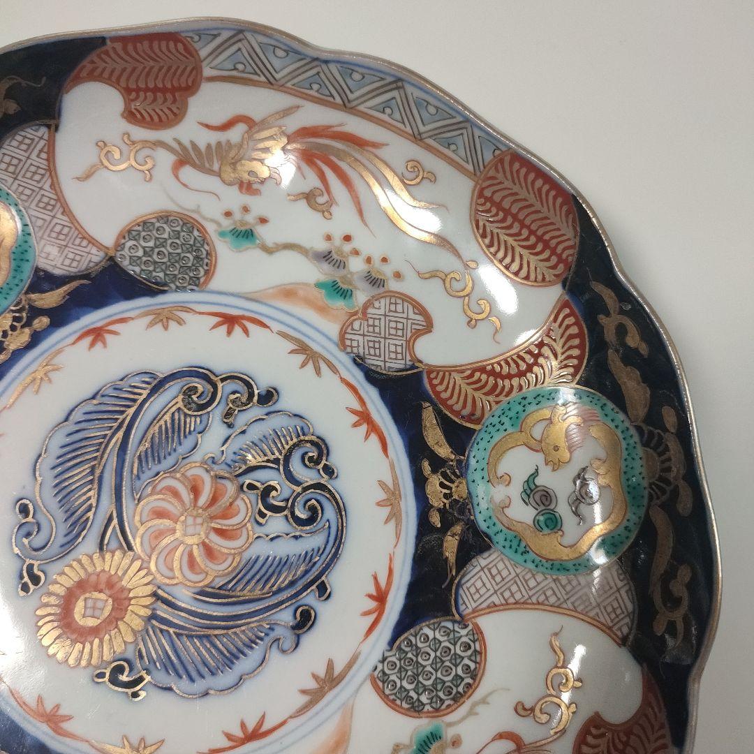 骨董 伊万里 色絵 龍鳳凰文皿 24cm×2枚　江戸後期
