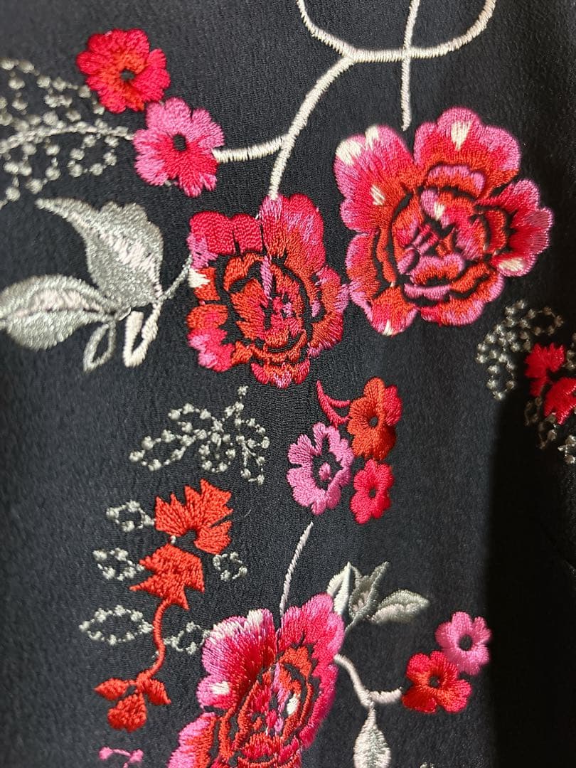 極美品✨ローラアシュレイ ワンピース 13 XL 濃紺 ローズ刺繍 Aライン