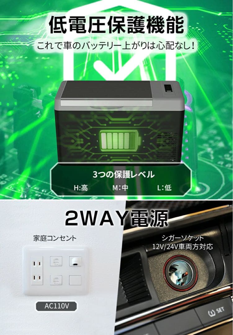 18L車載冷蔵庫18L -22℃〜10℃ 60W 12V/24V車に対応/419