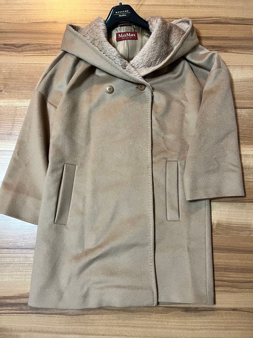 n*o様 Max Mara studioフード付きベージュロングコート40 Lサ