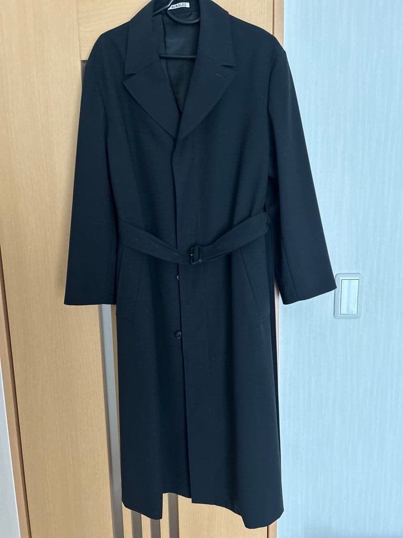 AURALEE ベルト付きブラックロングコート