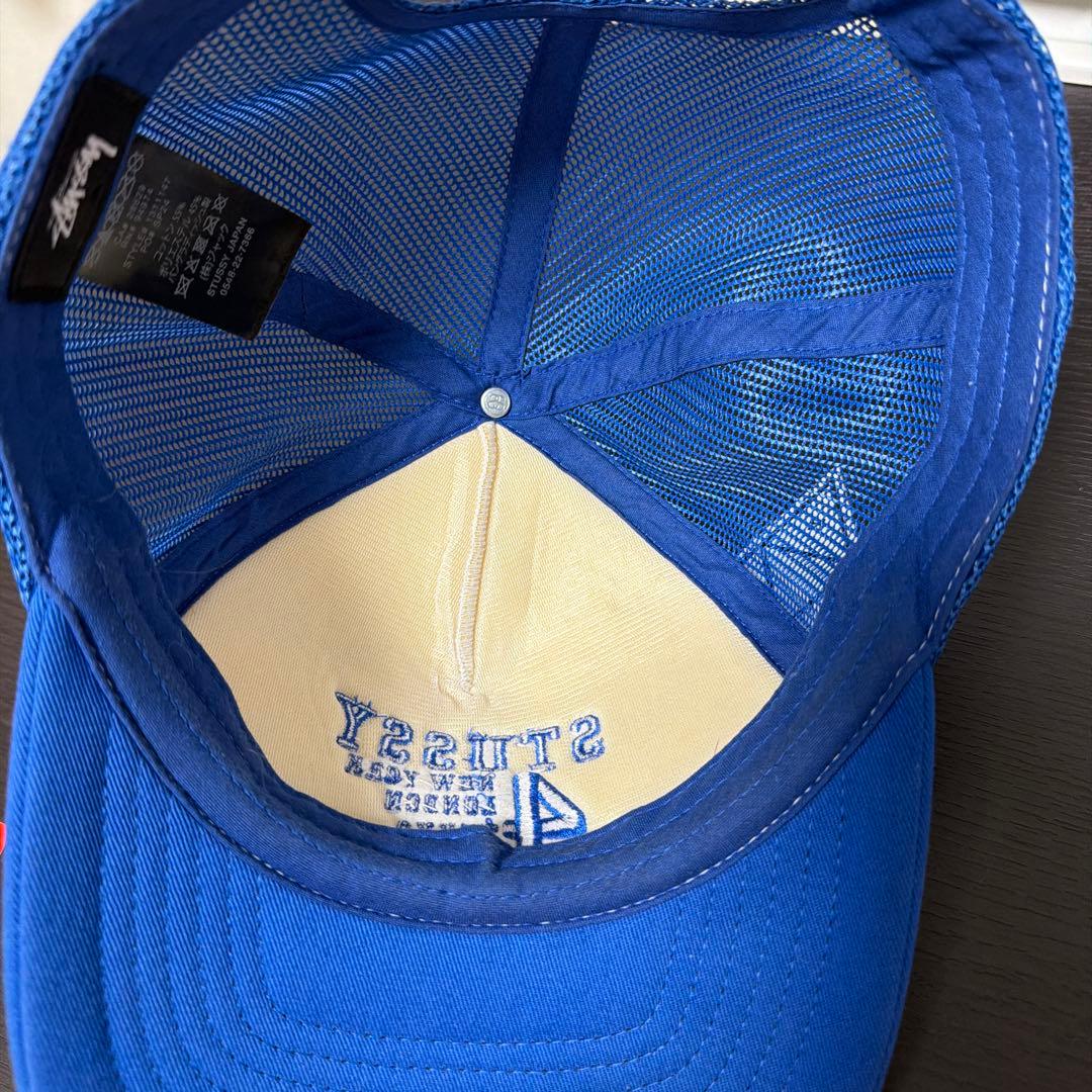 STUSSY 青 メッシュキャップ ビッグ4