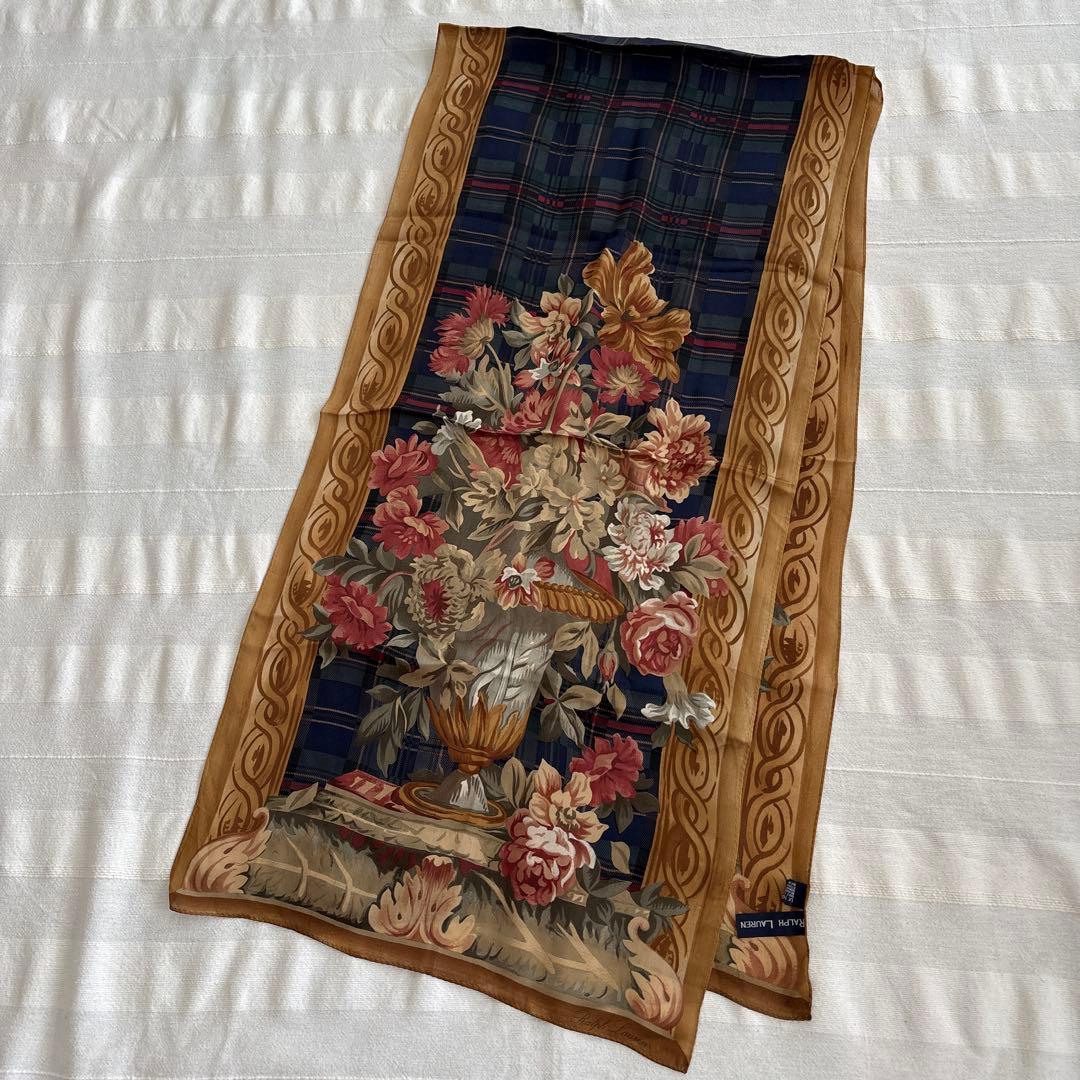 ラルフローレン　シルク　ストール　RALPH LAUREN 花柄　ビンテージ