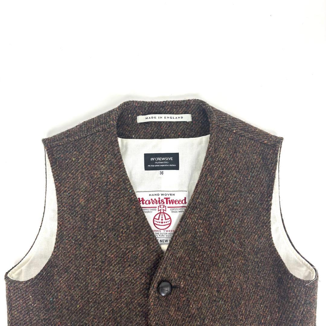 英国製 インクルーシブ × Harris Tweed ベスト ブラウン 36