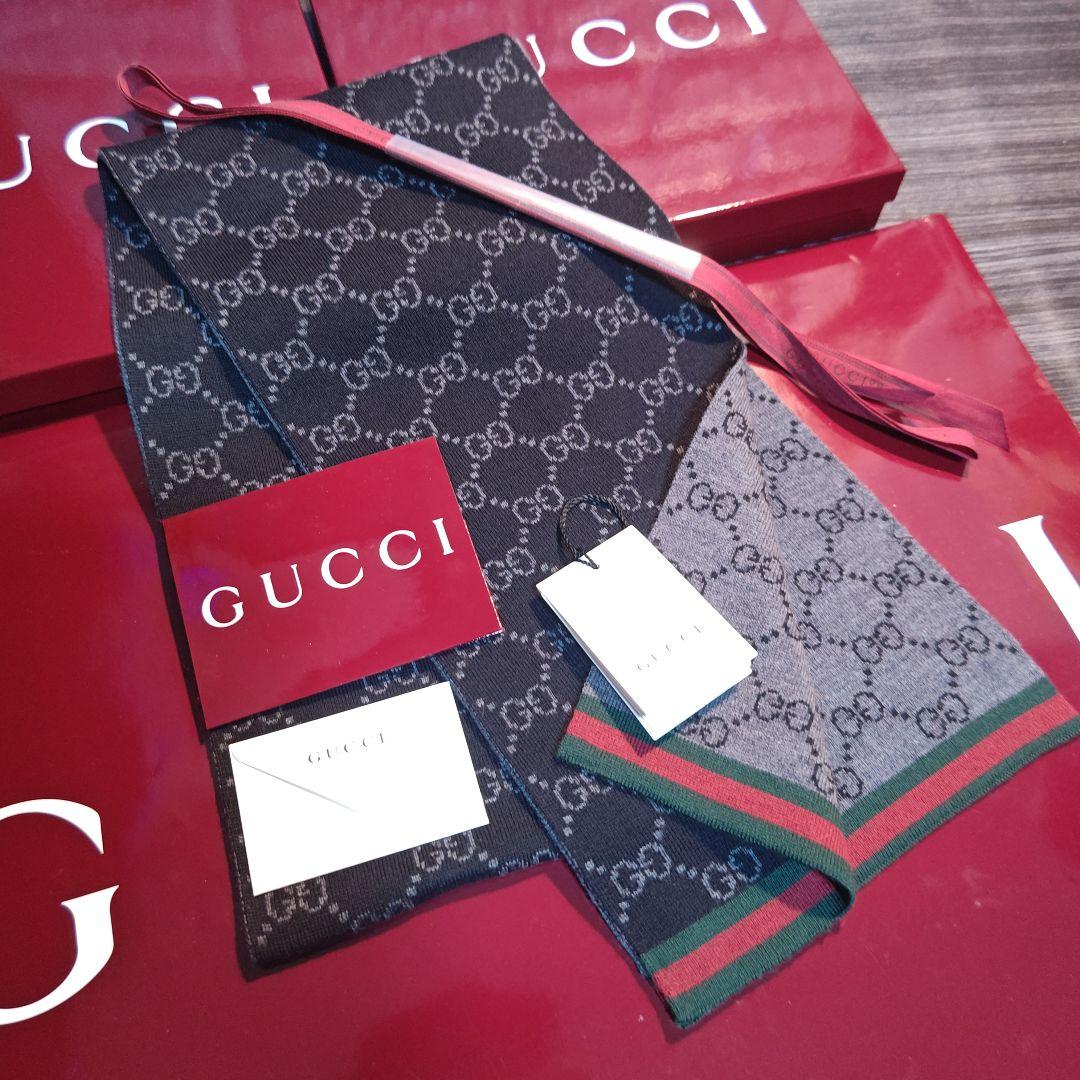 ❤極美品箱付き❤GUCCI マフラー ストール スカーフ❤黒グレー❤