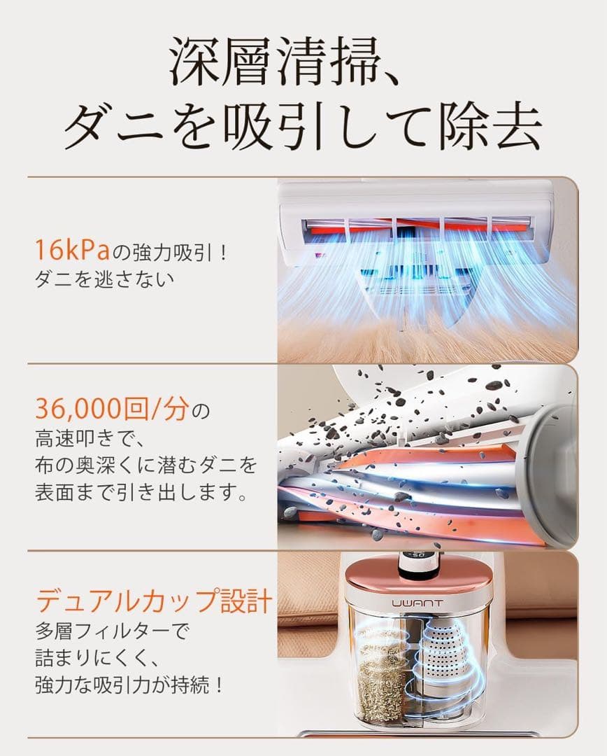 布団クリーナー　UV除菌 HEPAフィルター　布団掃除機 ダニ駆除　ハウスダスト