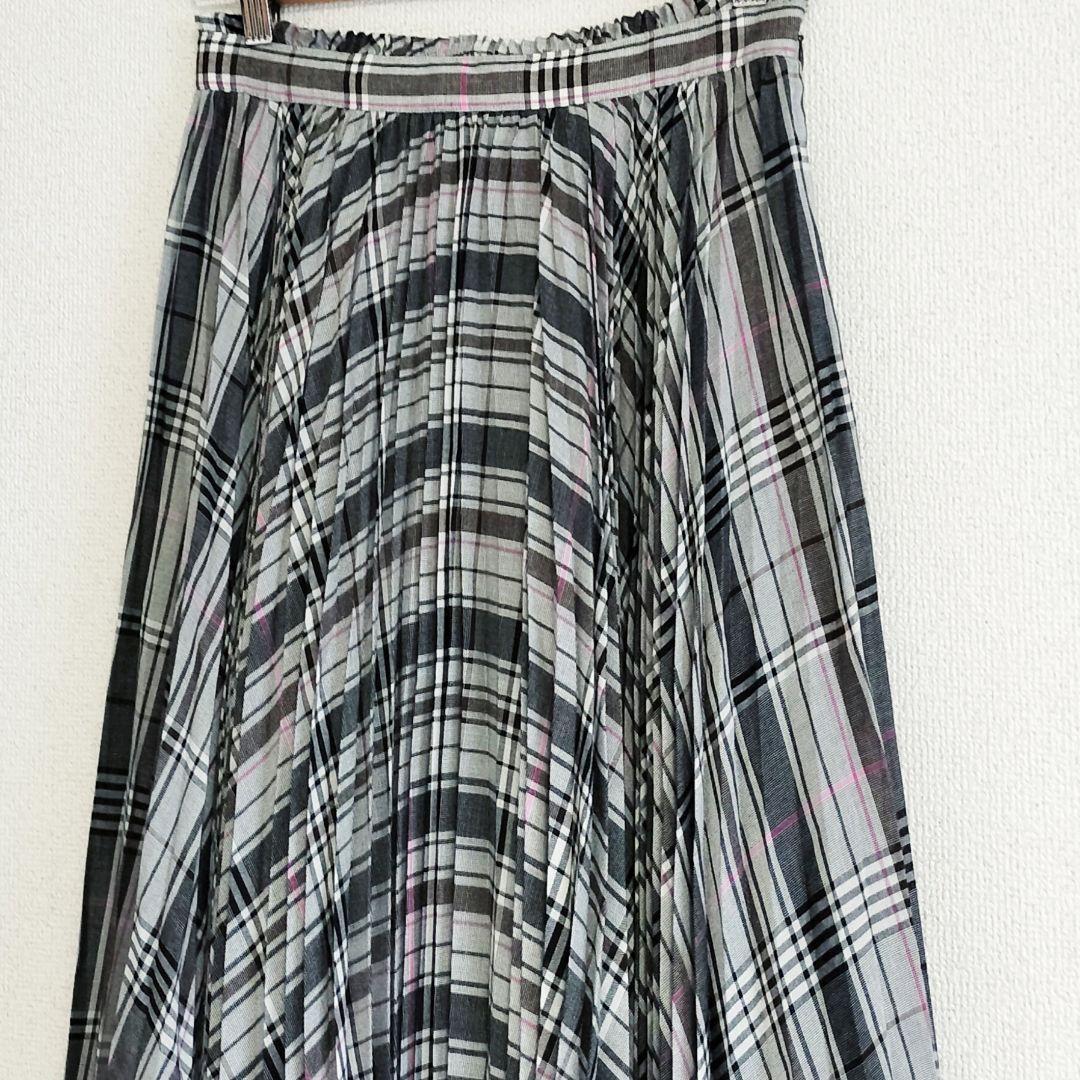 美品 Ballsey ボイルチェック アシンメトリー プリーツスカート グレー系