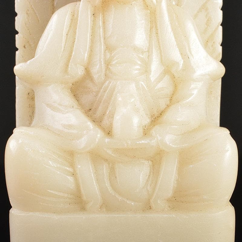 NM　中国玉石白玉彫刻　観音菩薩像仏像　印材重さ約425g　M　R6796