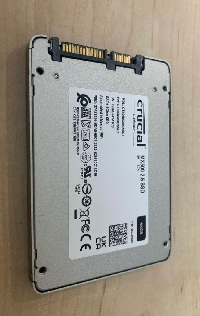 crucial MX500 500GB 2.5インチSSD 動作確認済み