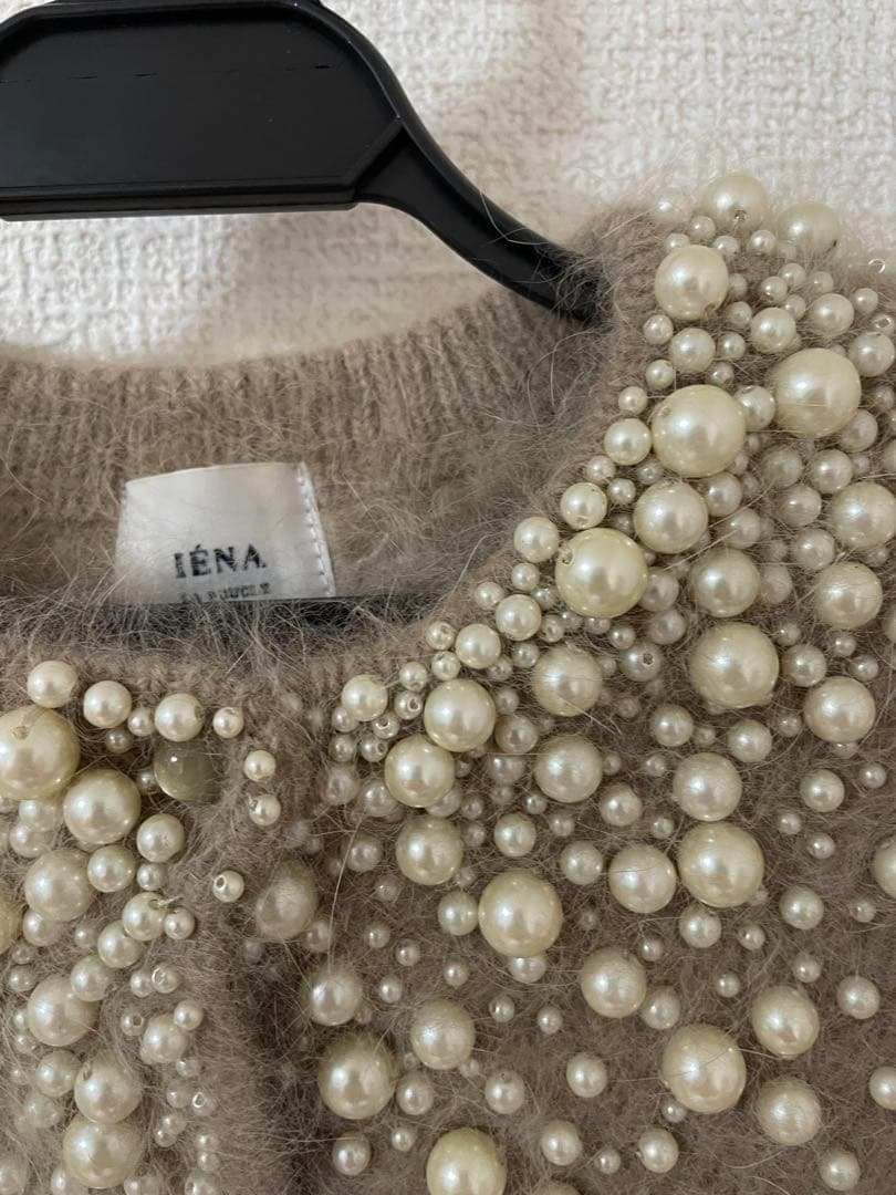 IENA LA BOUCLEアンゴラ混グラデーションパールビーズ刺繍カーディガン