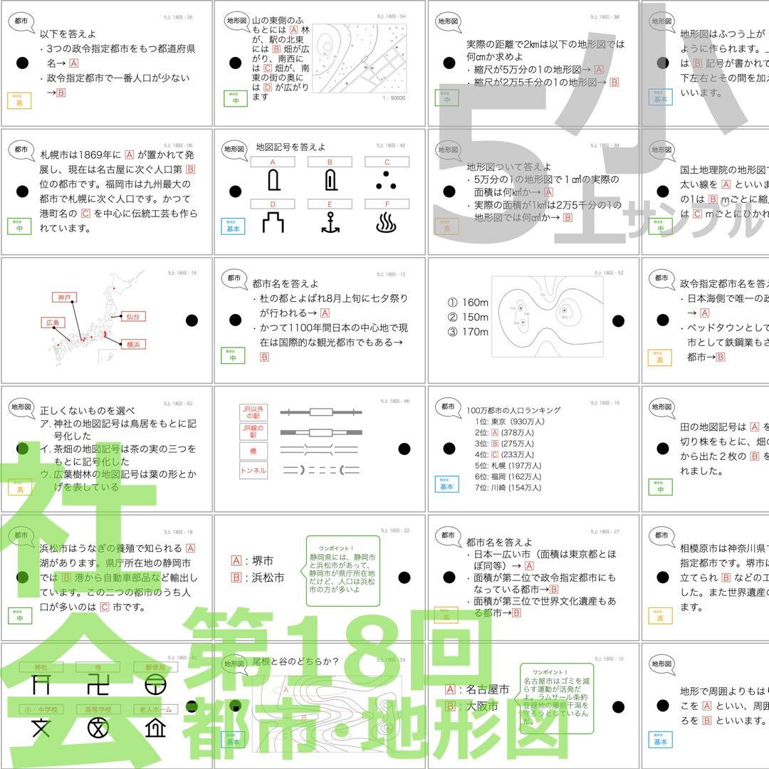 中学受験 暗記カード【5年上 社会11-19回】予習シリーズ 組み分け対策