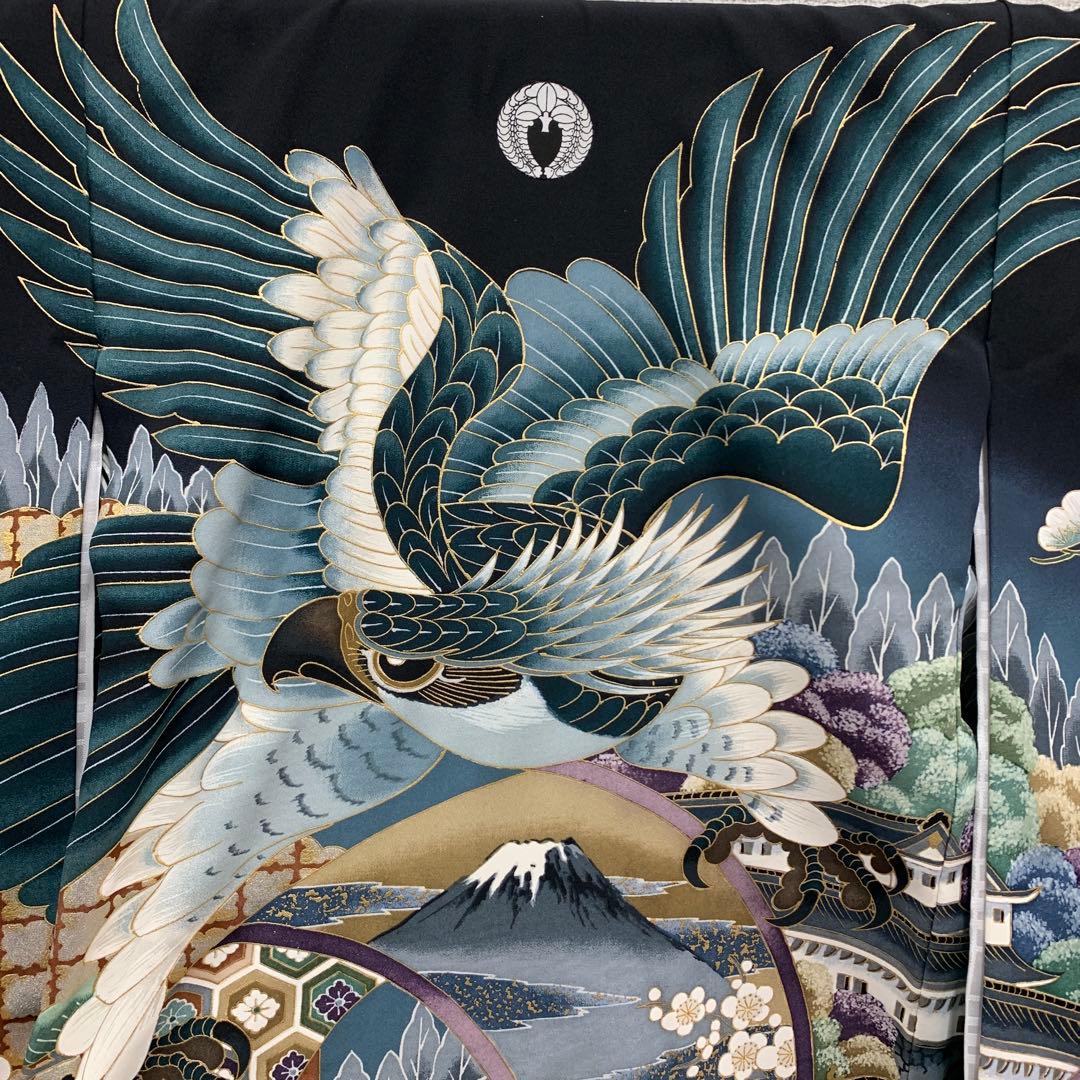 504ayu13▪️お宮参り 掛着 祝着 七五三 3歳 鷹 金彩 長襦袢▪️美品