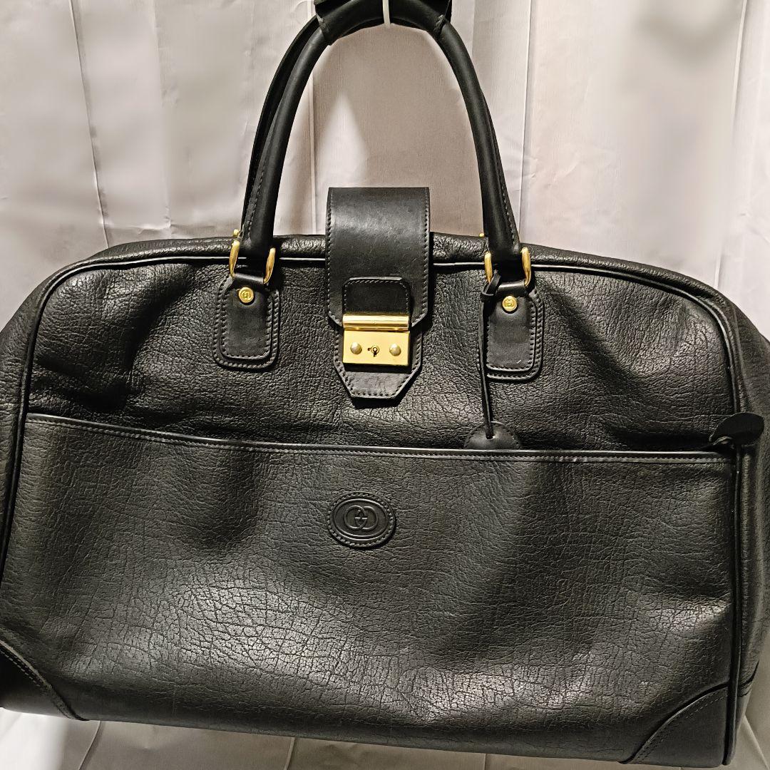 【本革希少モデル】GUCCI オールドグッチ ボストンバッグ ブラック 大容量