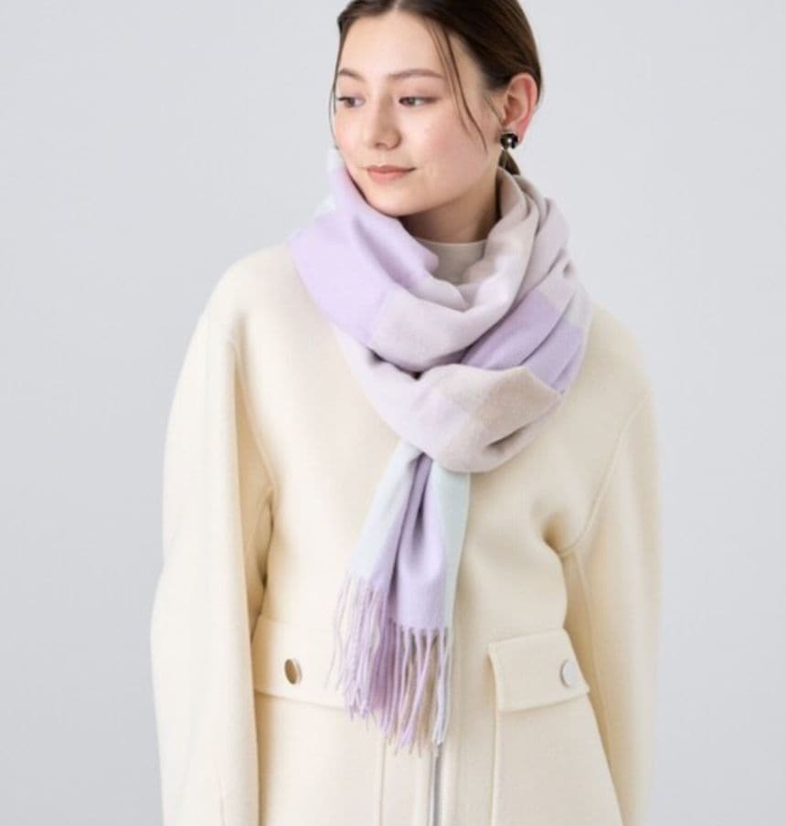 ANAYI アナイ カシミヤブロックチェックストール 大判マフラー 防寒 膝掛け