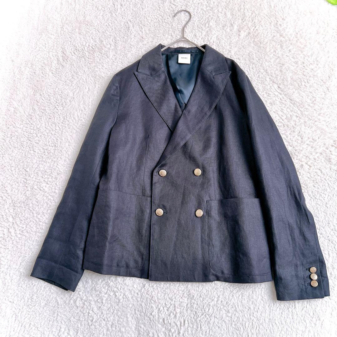 【Spick&Span】美品　リネンブレザージャケット(38)紺ブレ　金ボタン