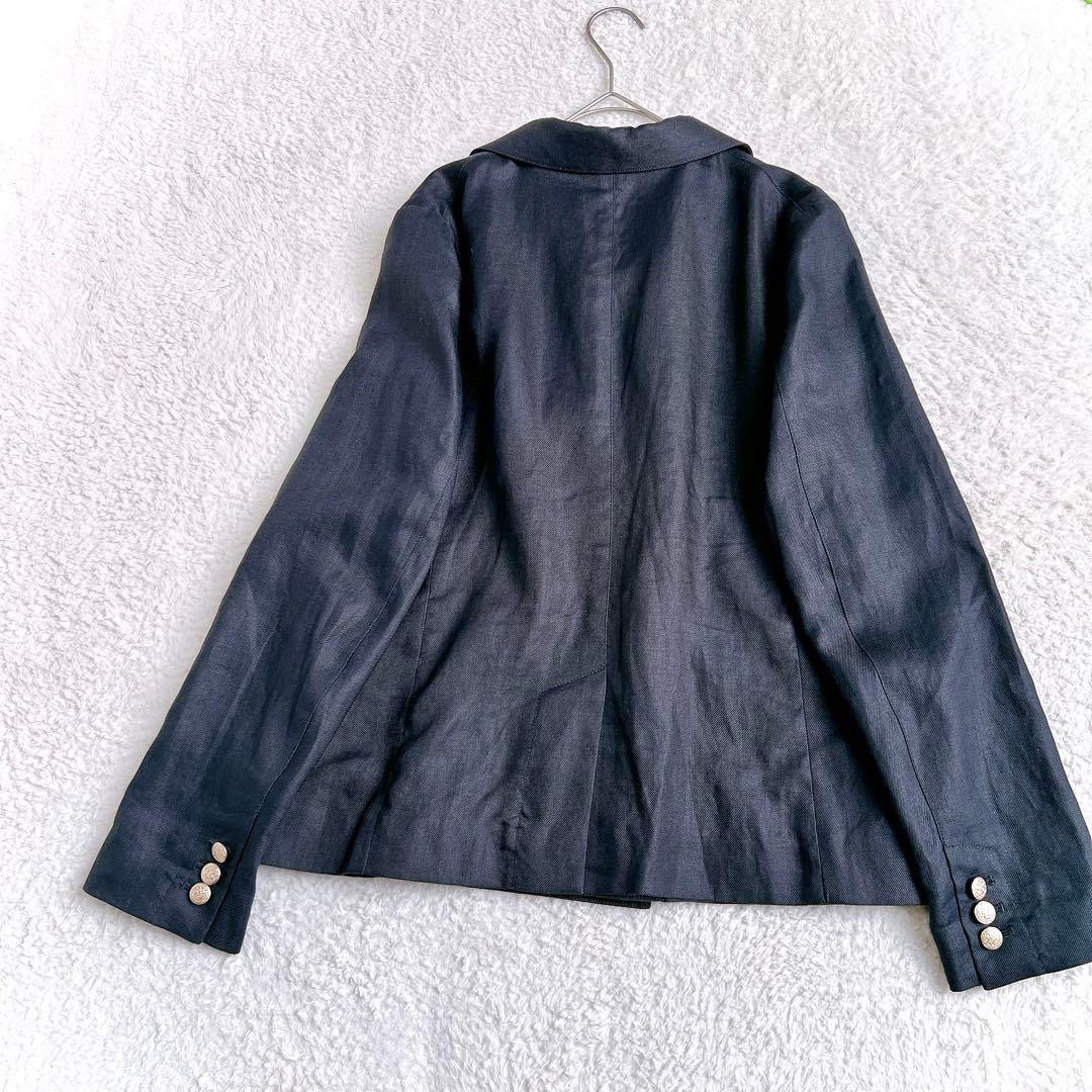 【Spick&Span】美品　リネンブレザージャケット(38)紺ブレ　金ボタン