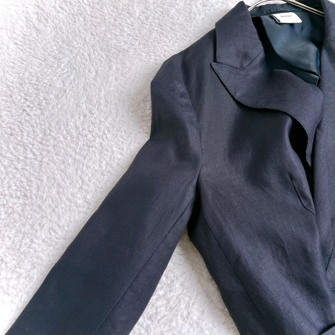 【Spick&Span】美品　リネンブレザージャケット(38)紺ブレ　金ボタン