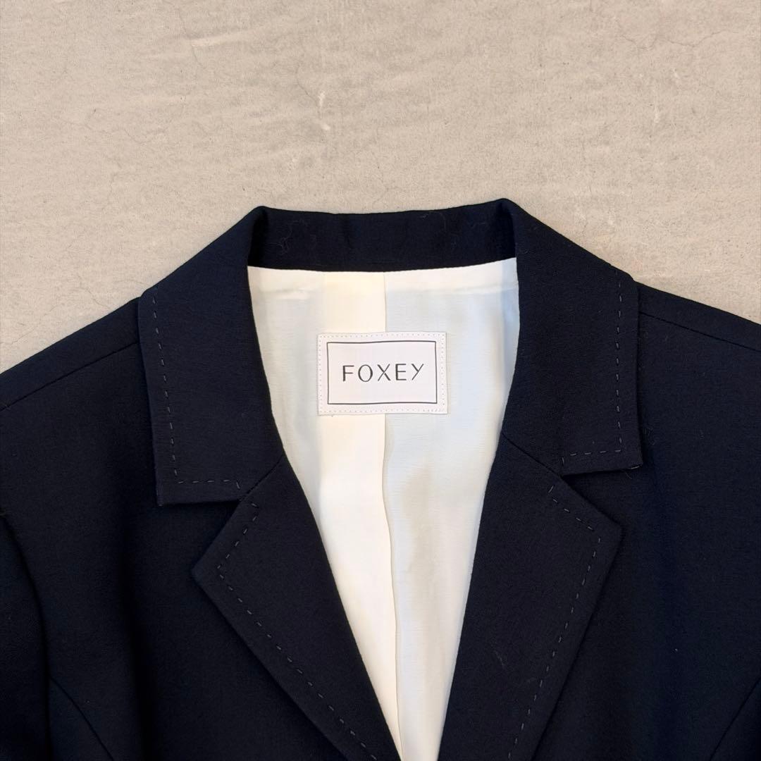 【美品】 フォクシー ジャケット コットン ネイビー 38 FOXEY