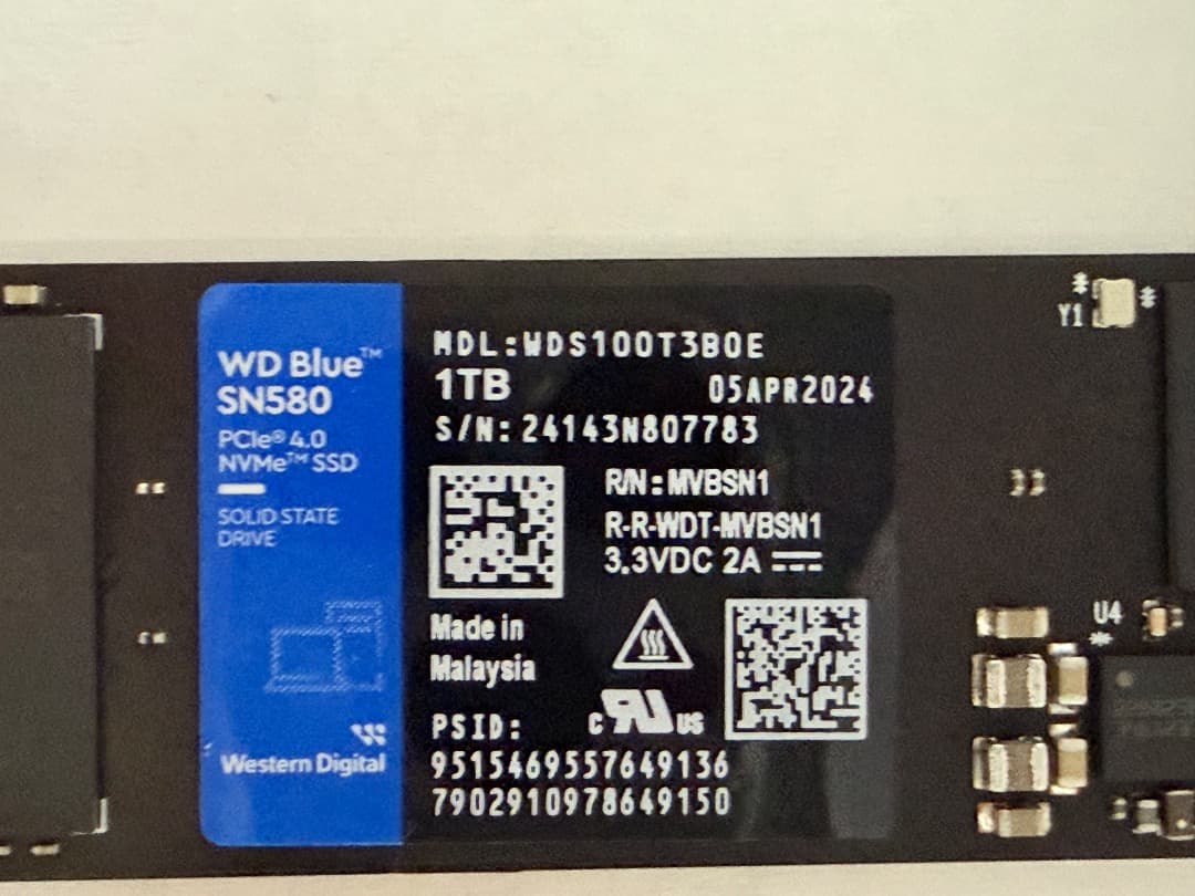 【中古】WD Blue SN580 1TB SSD　＆おまけ（外付けケース）