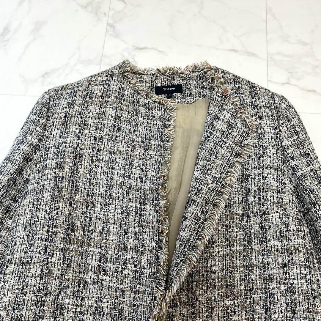 theory 2020SS 華やかミックスツイード　ノーカラーコート　P
