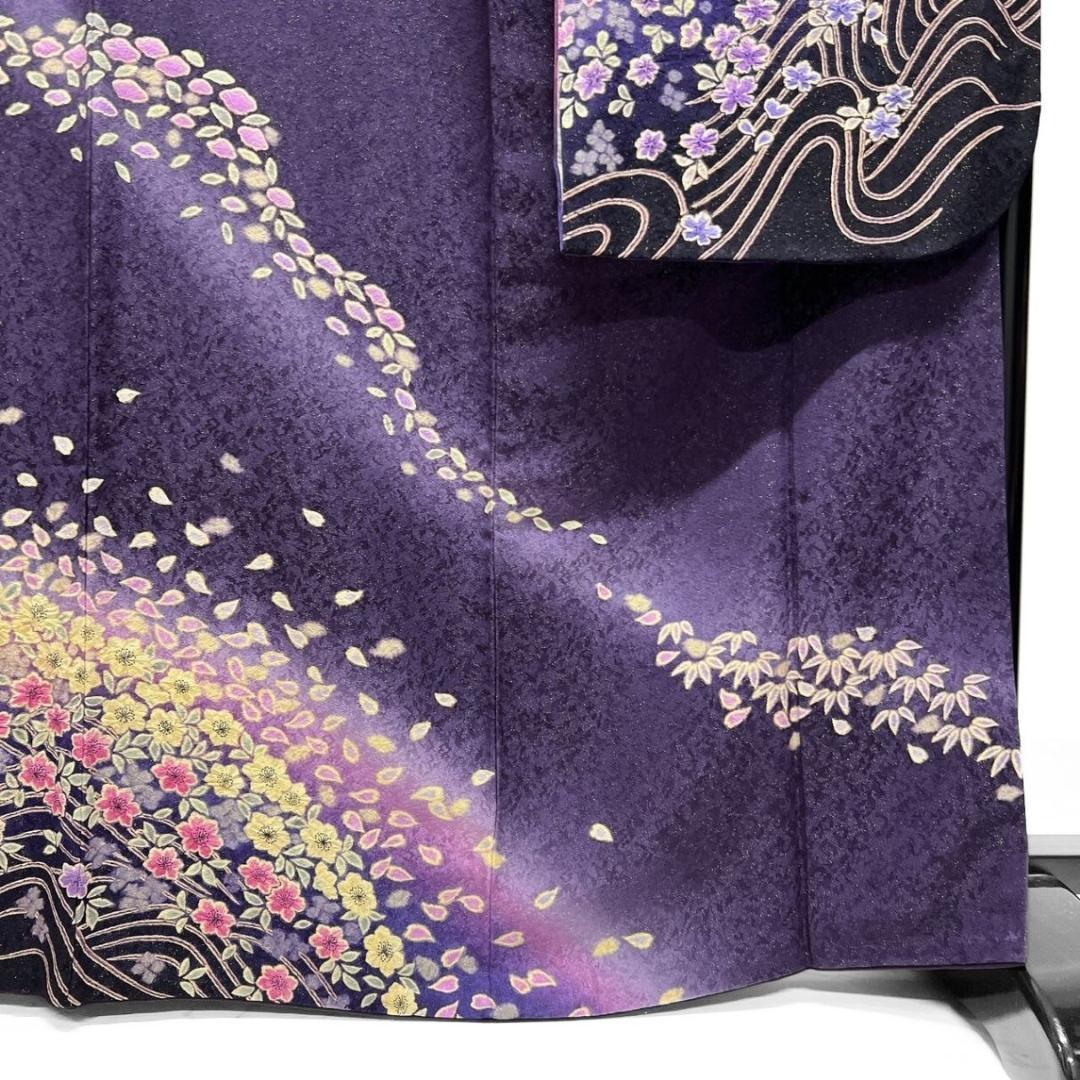金通し　絞り　流線　梅花　桜花模様　振袖　着物 014a p