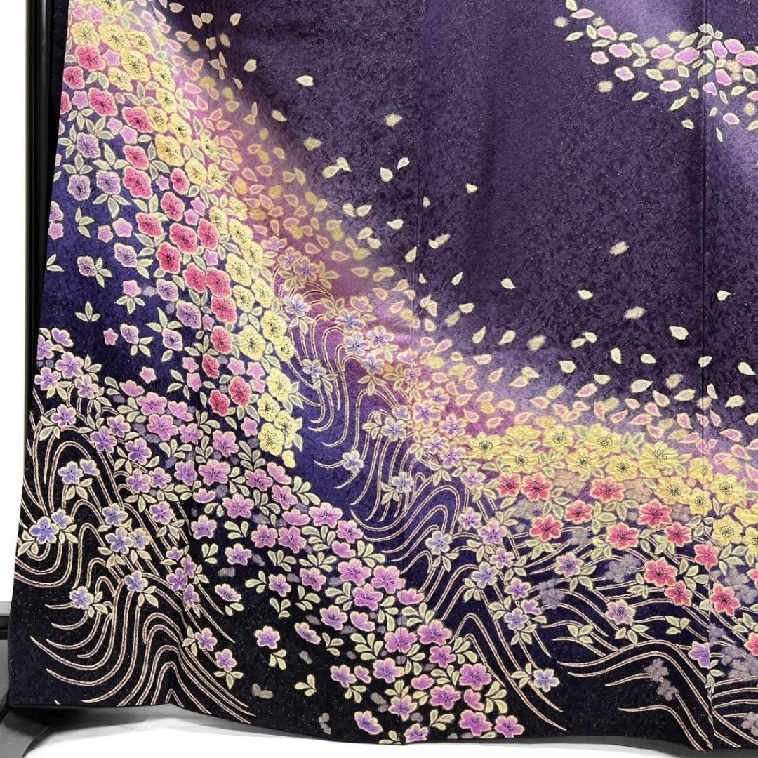 金通し　絞り　流線　梅花　桜花模様　振袖　着物 014a p