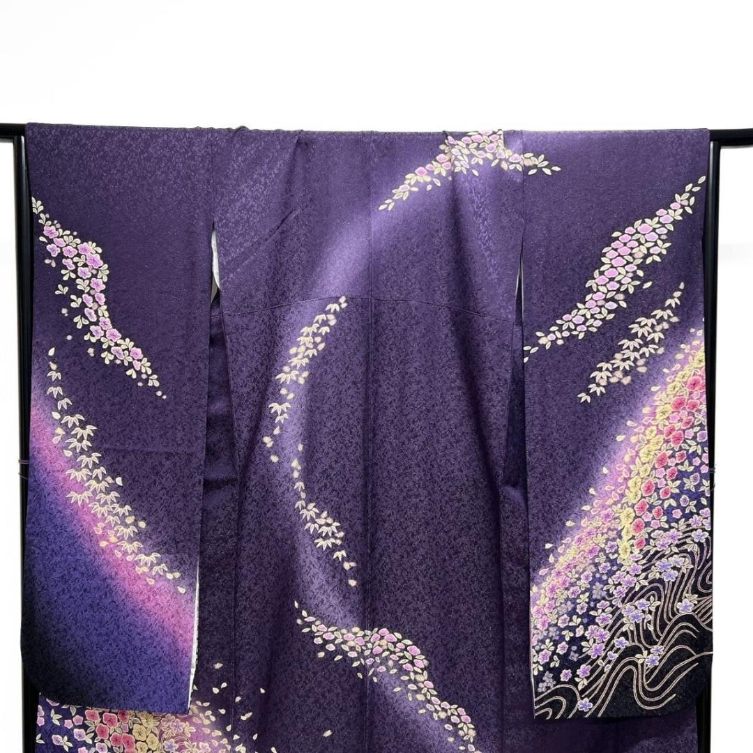 金通し　絞り　流線　梅花　桜花模様　振袖　着物 014a p