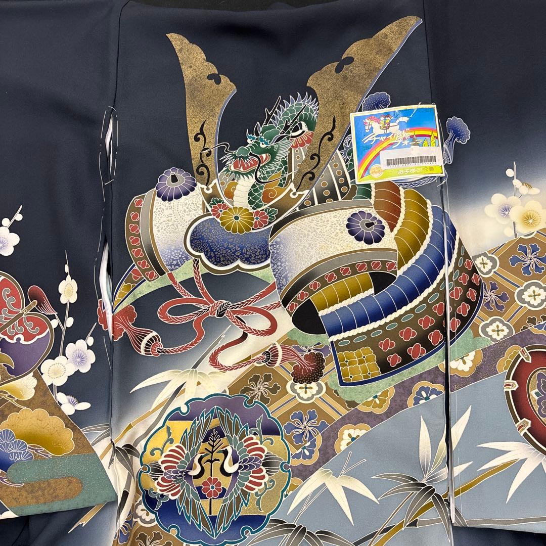 新品「最高級品」男子正絹産着祝着京友禅豪華多色染薄金加工、特選大将兜龍に祝古典文