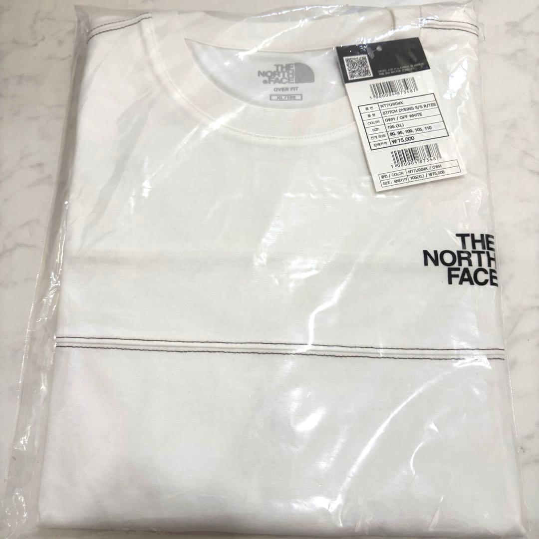 男女兼用✨韓国限定 ノースフェイス ロゴ ステッチ Tシャツ ホワイト　XL