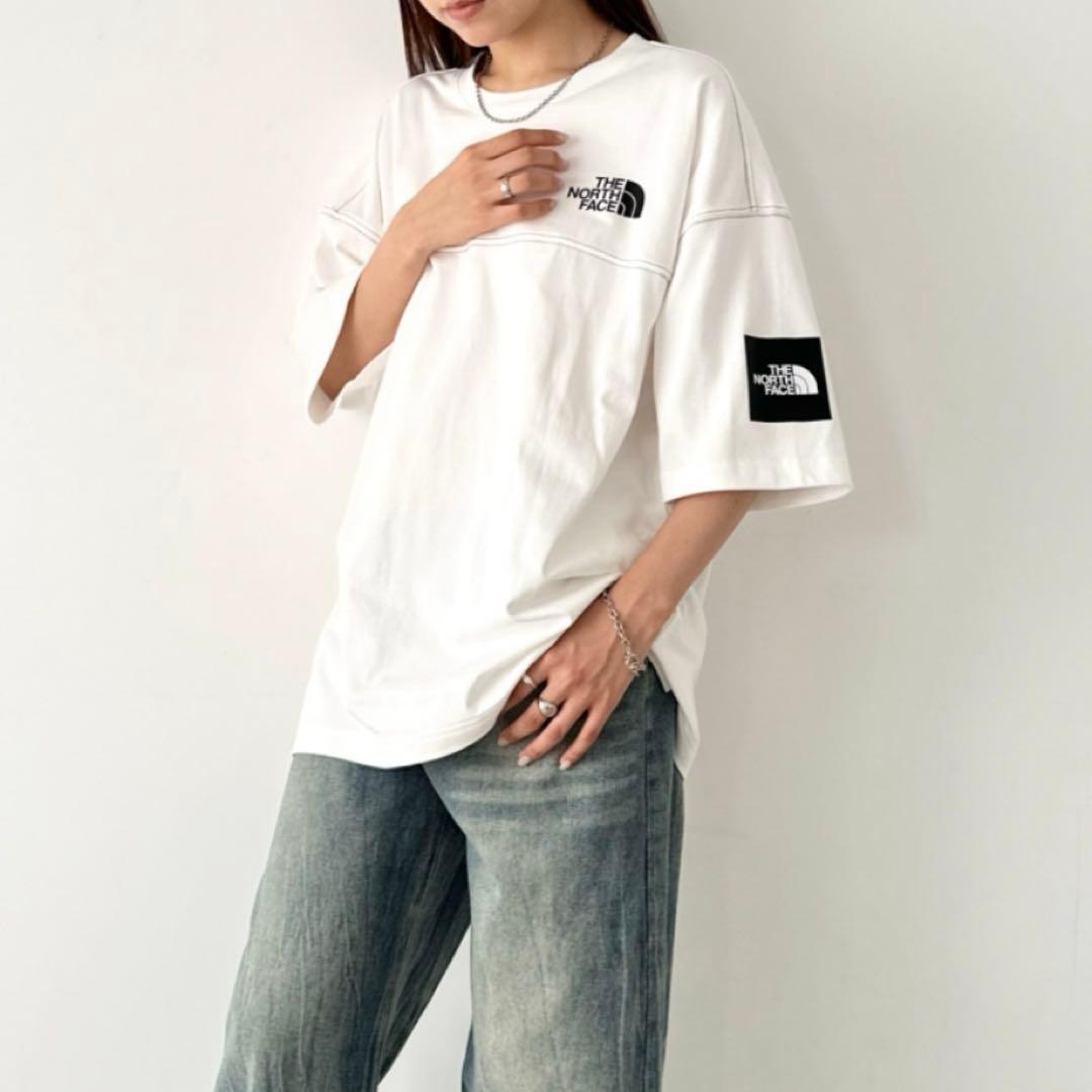 男女兼用✨韓国限定 ノースフェイス ロゴ ステッチ Tシャツ ホワイト　XL