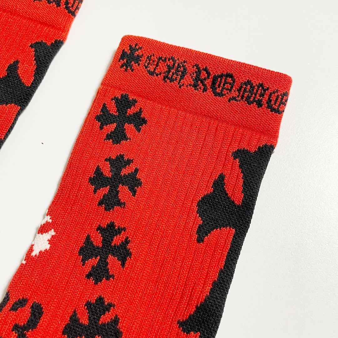 レア　CHROME HEARTS クロムハーツ ソックス　靴下　レッド　赤　刺繍