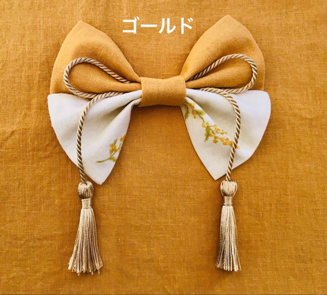 コタベビー袴共布ヘアバンド付き　ミモザ柄オフホワイト×ミモザイエロー