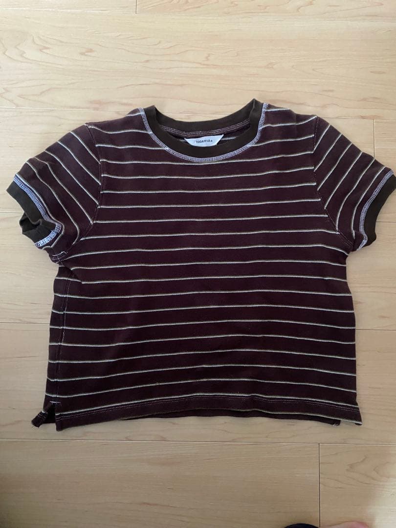 todayful ボーダーリンガーTシャツ(ブラウン)