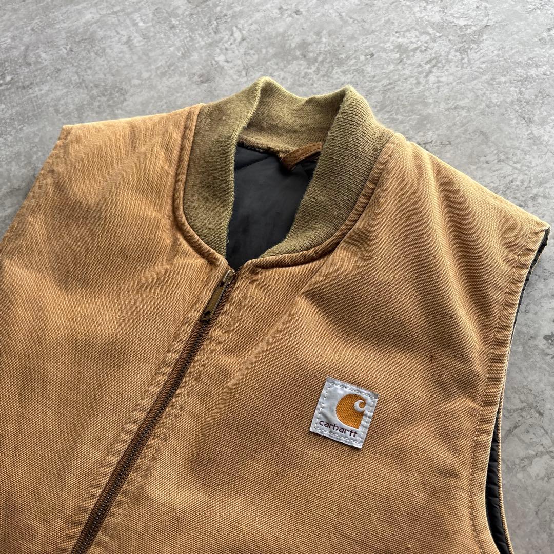 80's USA製■carhartt カーハート【M】ダックベスト 腰ゴム