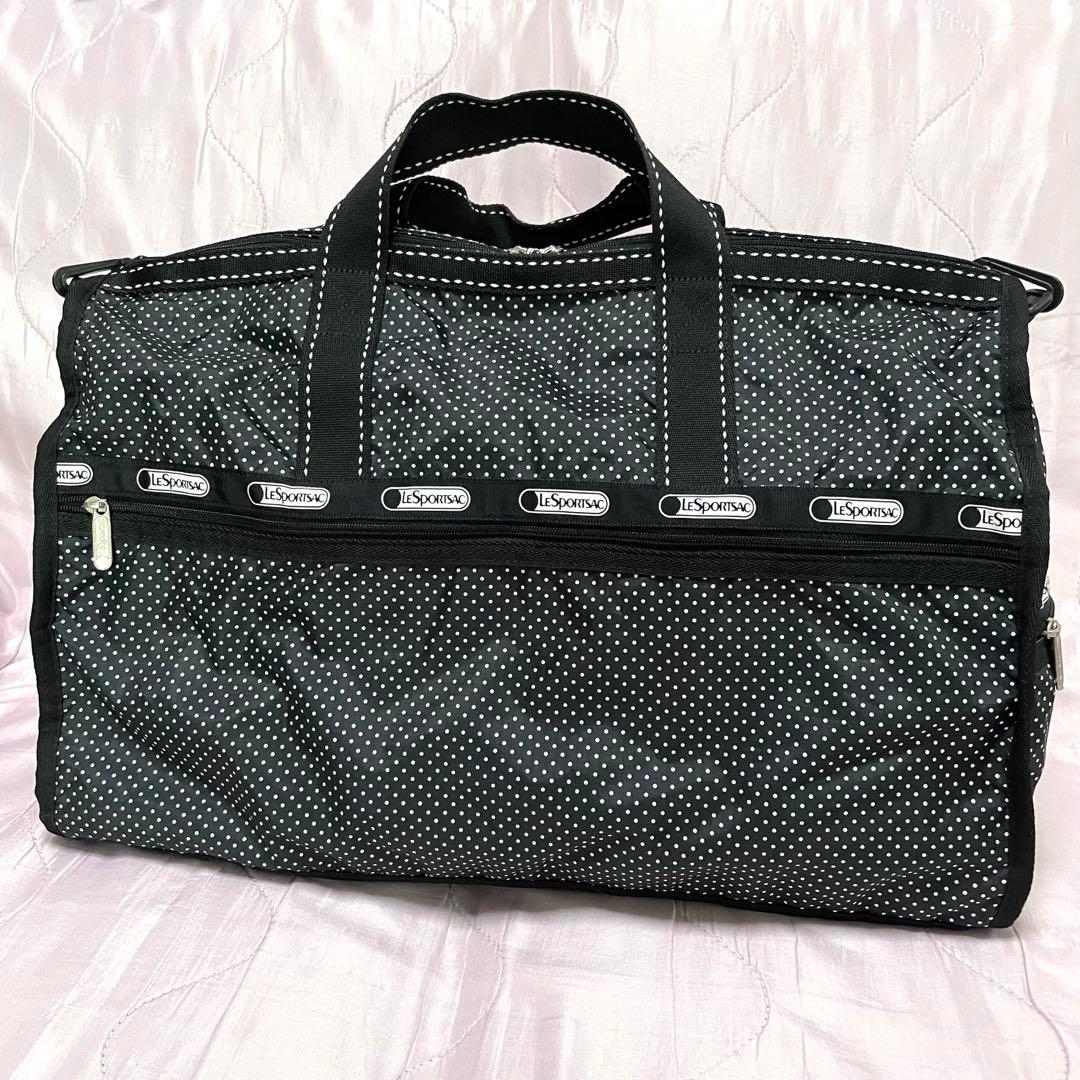 LeSportsac レスポ ボストンバッグ 黒 白 ポルカドット 水玉 美品