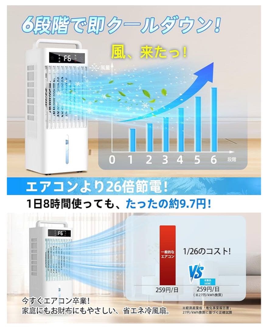❣️新品❣️冷風機 10L ポータブルクーラー　多機能　自動首振り　1台4役