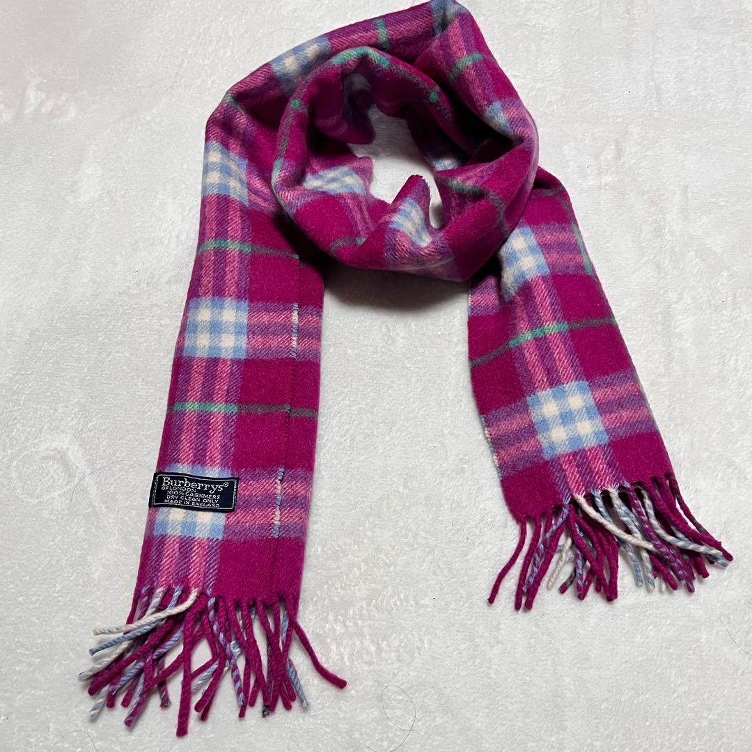 【美品】希少カラー❣️BURBERRYバーバリー　カシミア マフラー　ピンク
