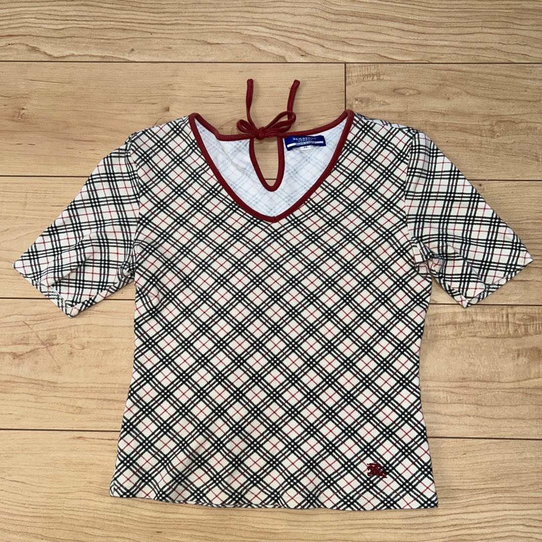 バーバリーブルーレーベル　カットソー　ノバチェック　ホースロゴ刺繍　バックリボン