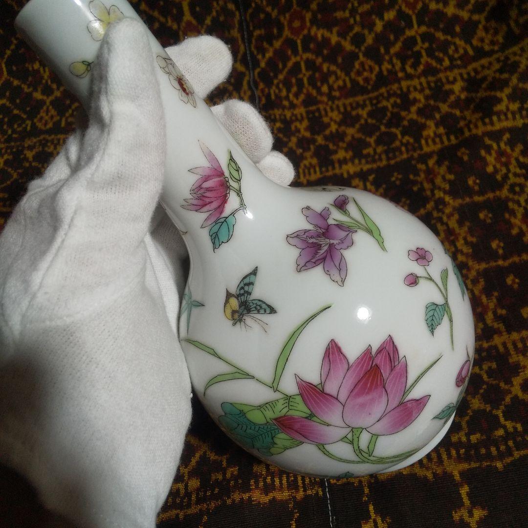 ★ 中国 景徳鎮 花柄陶器花瓶 高さ約20cm