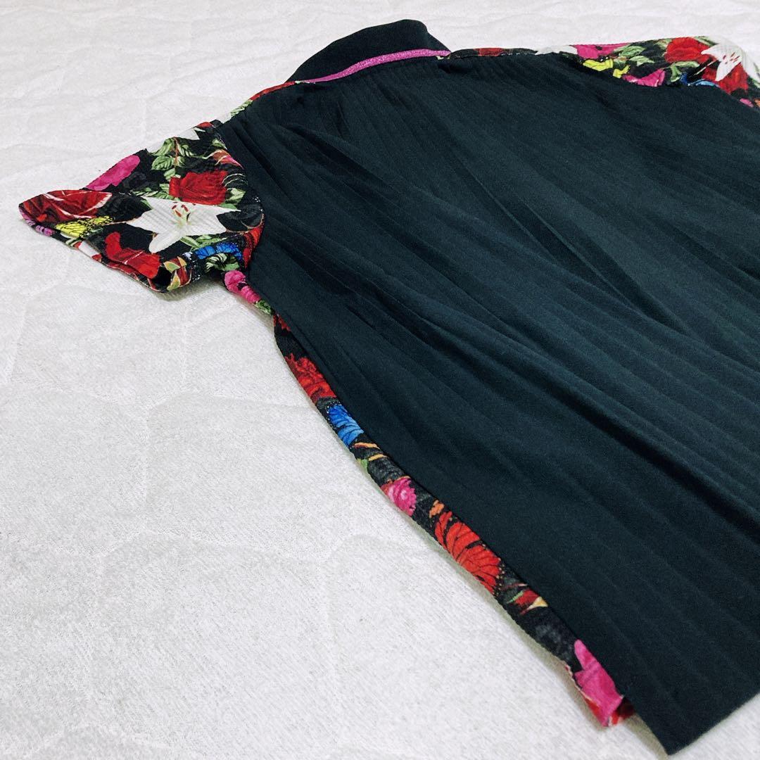 新品級 ダンスウィズドラゴン プリーツ L ポロシャツ 花柄 刺繍 半袖 ゴルフ