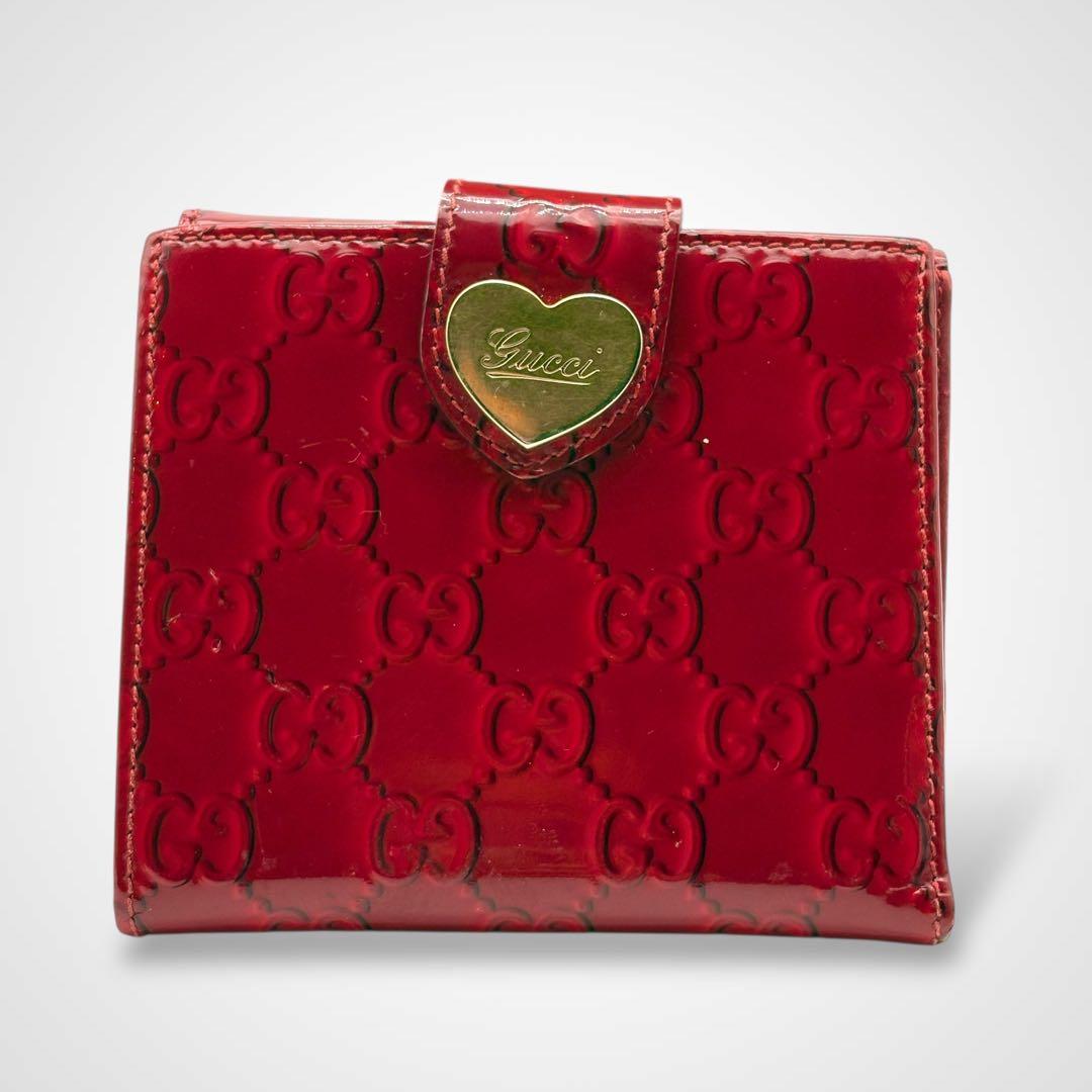 美品✨GUCCI グッチ ハート GG柄 二つ折り財布 レッド 赤 レザー