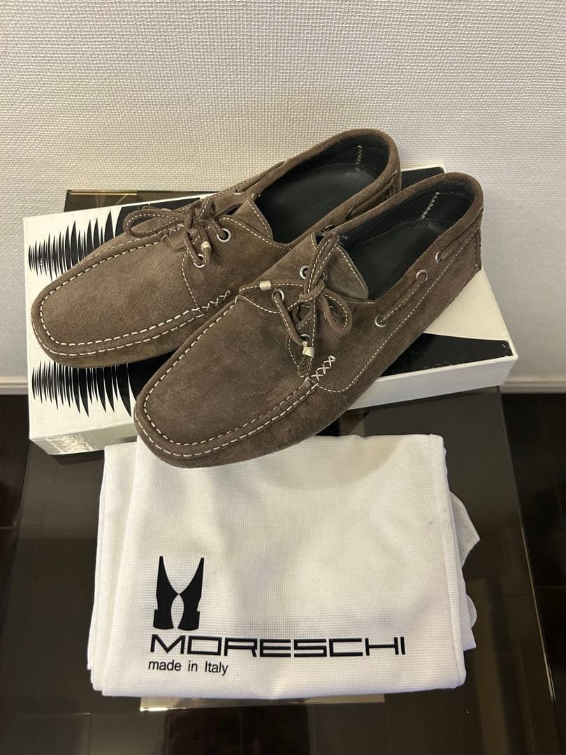 【美品】MORESCHI スウェード ドライビングシューズ　トープカラー
